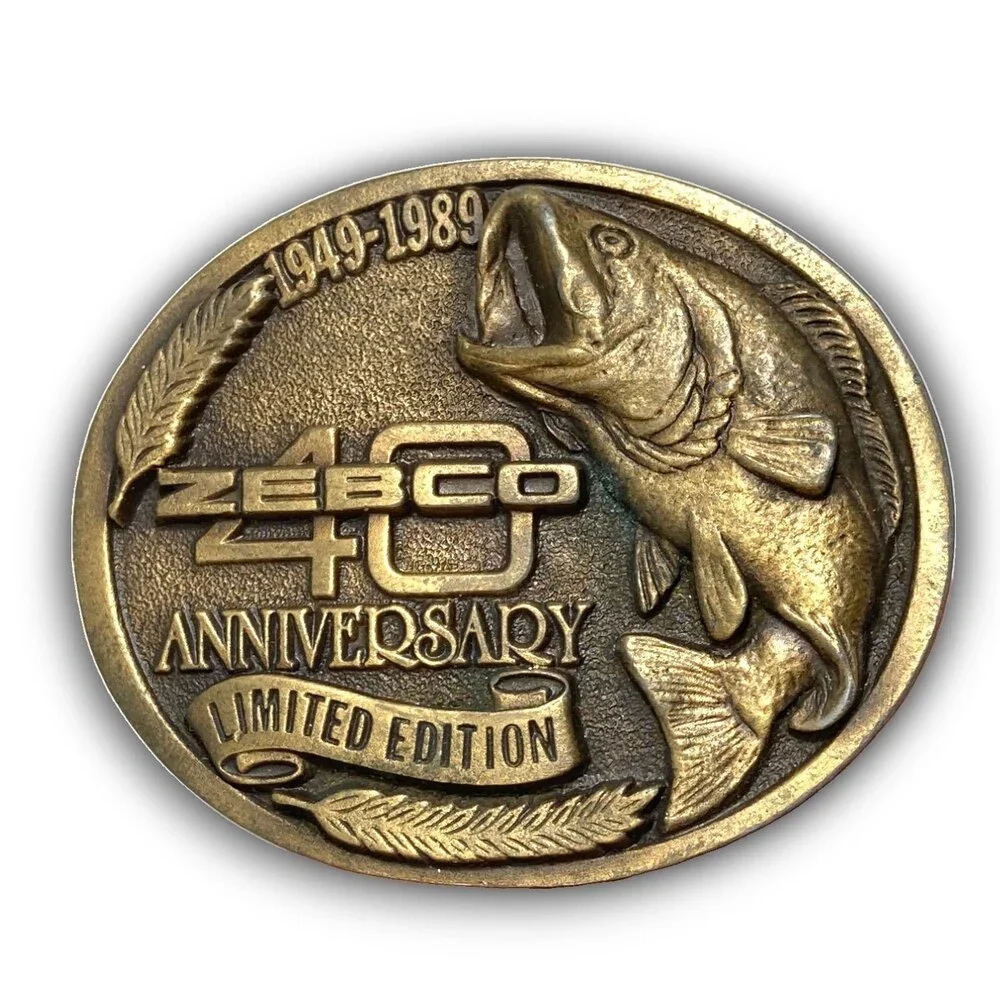 Belt Buckle 1989 Vintage 40th Anniversary ZEBCO Bass Fishing Tackle Fish Fishing